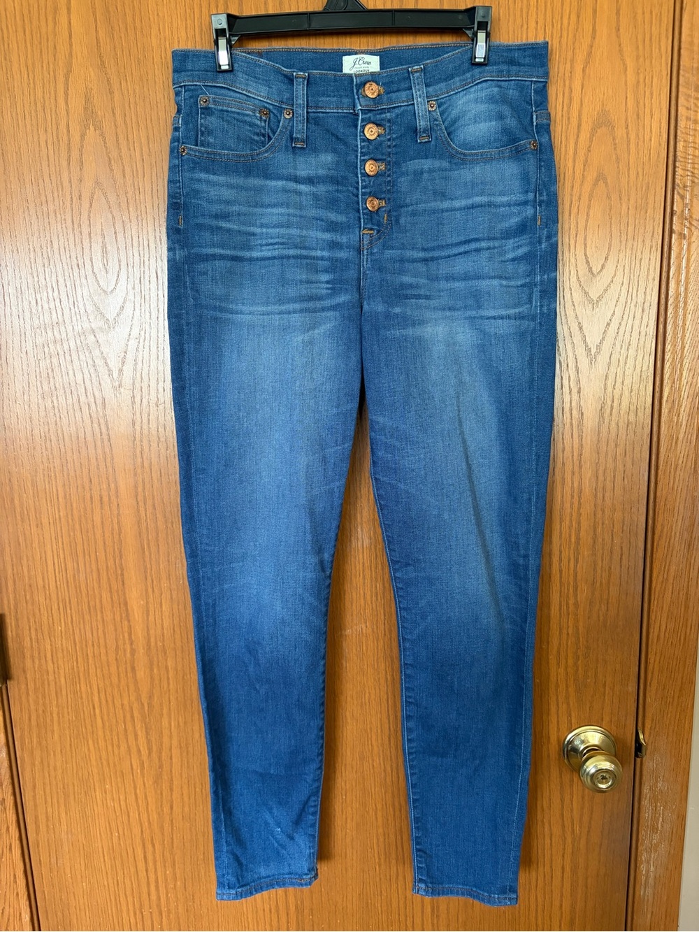 J. Crew High-Rise Button-Fly Skinny Jeans in Medium Blue